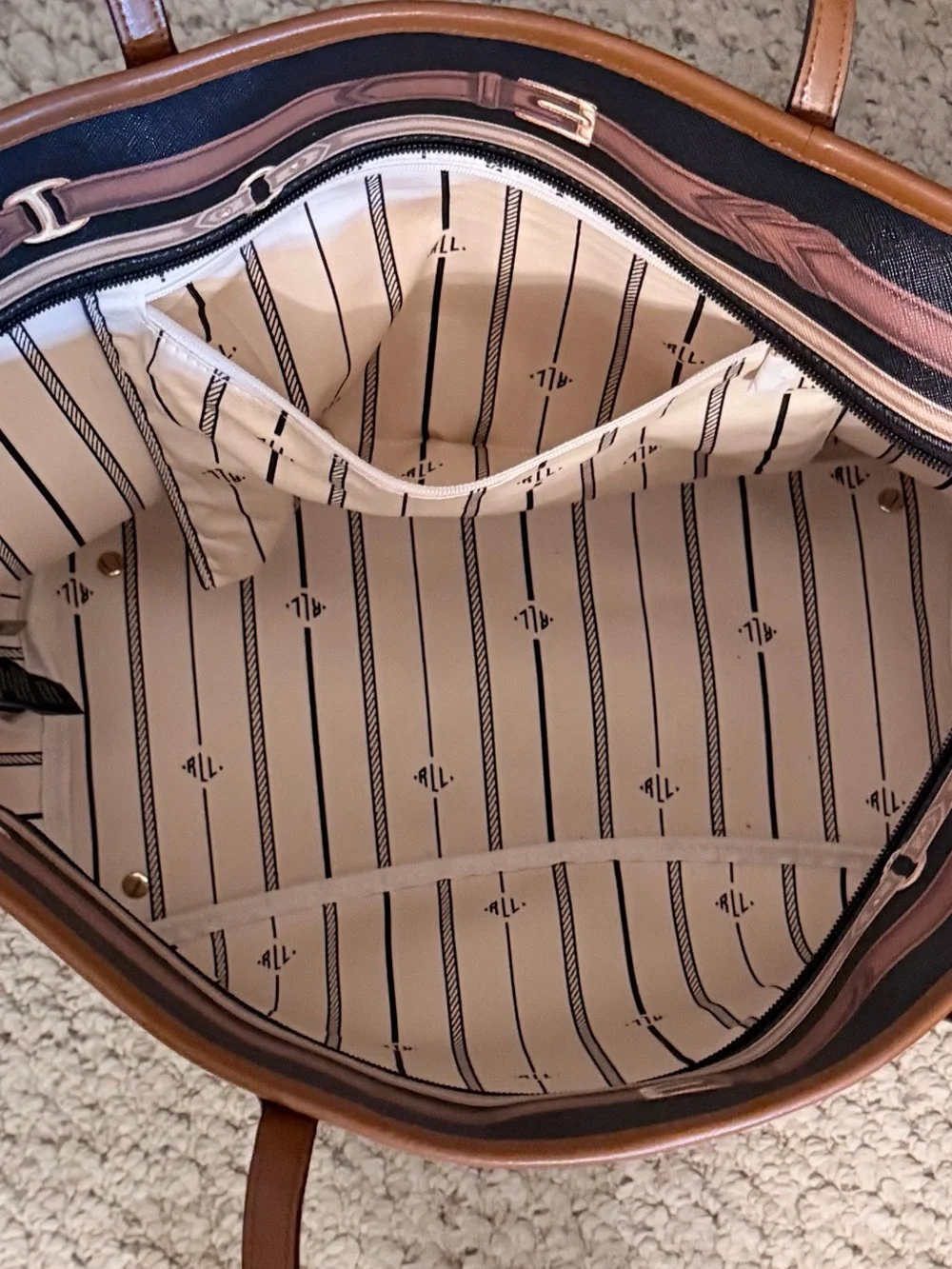 Lauren Ralph Lauren Equestrian Belt Print Large Tote Bag